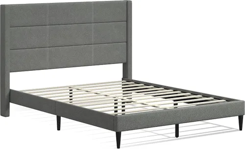 Vista 2 de Glenwillow Home Pax - Base de cama tapizada con plataforma tapizada, respaldo de alas, base de colchón, soporte de listones de madera, no necesita