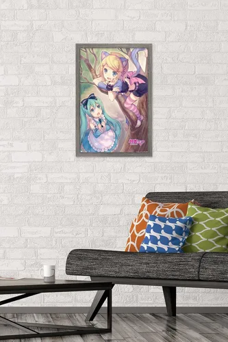 Vista 2 de Trends International Hatsune Miku - Póster de pared de Hatsune y Kagamine Versión enmarcada Barnwood