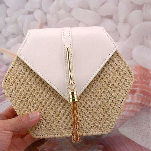 Vista 4 de Bolso bandolera de paja para mujer Blanco