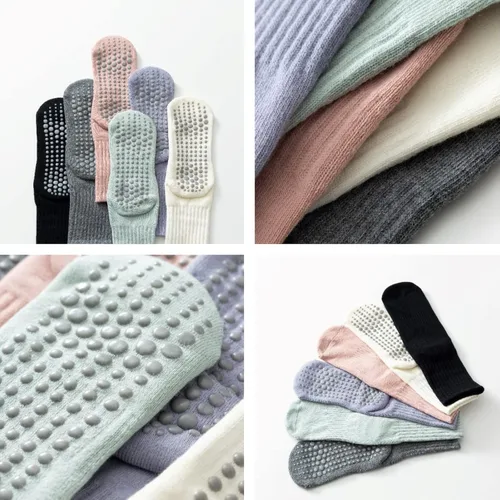 Vista 8 de Calcetines de yoga y pilates con empuñaduras para mujer, antideslizantes, coloridos, teñido anudado, acolchados, calcetines para bailar en barra