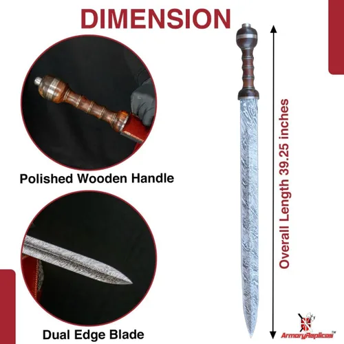 Vista 2 de Armory Replicas™ Hand-Forged Damascus Roman Gladius Sword with Leather Sheath – Collector & Reenactment Ready