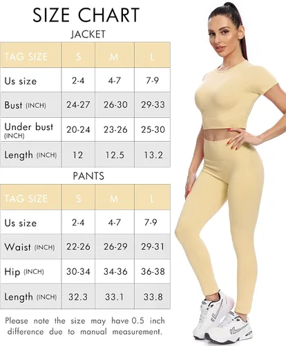 Vista 5 de JOLLMONO Conjunto de 2 piezas de manga corta para mujer, sin costuras, conjunto de camiseta corta para mujer