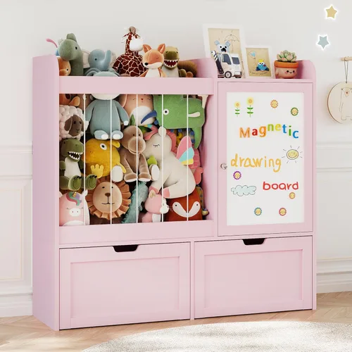 Vista 9 de Organizadores y almacenamiento de juguetes de 40 pulgadas, soporte para animales de peluche con tablero de dibujo magnético, organizador de juguetes