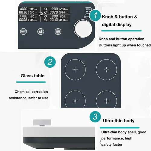 Vista 8 de Quadruple Magnetic Stirrer (4 * 1000ml),Synchronous/Asynchronous Control, Speed Regulation (50-1500rpm) + Timing (1min-24h)