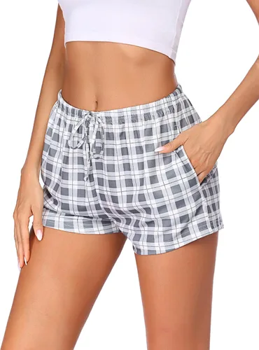 Vista 2 de Ekouaer - Pantalones cortos de pijama para mujer con bolsillos elásticos y tira elástica, para dormir, con cordón