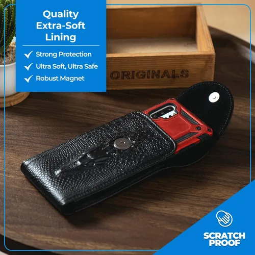 Vista 2 de Funda de cuero genuino para cinturón de teléfono con clip para cinturón, funda para teléfono celular para teléfonos inteligentes grandes de 6.5