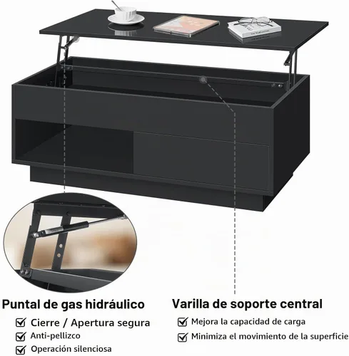 Vista 4 de HOMMPA - Mesa de café con tapa elevable de 40" con almacenamiento, mesa de centro LED moderna de alto brillo para sala de estar, mesa de té moderna