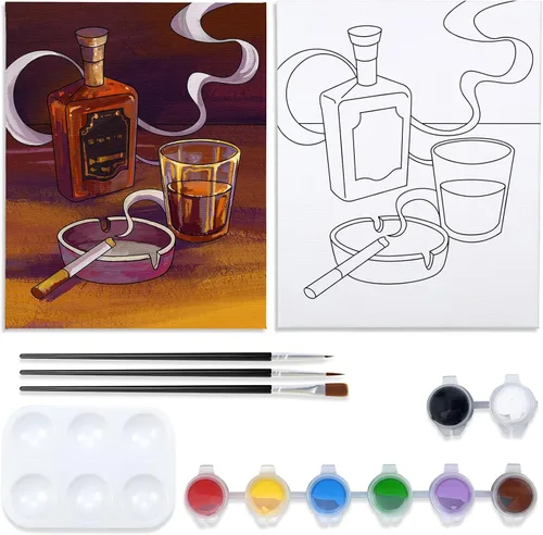 Vista 6 de Kit de pintura sobre lienzo para adultos, lienzo predibujado para pintar, kit de pintura para recuerdos de fiesta, copa de vino, pintura lipstica