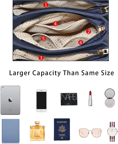 Vista 6 de KKXIU Bolsos tipo satchel para mujer con asa, bolsos de hombro y carteras con bolsillos y cremallera, bolsos cruzados de cuero