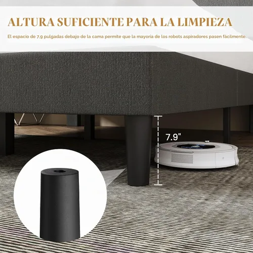 Vista 6 de SHA CERLIN - Base de cama con plataforma de tamaño completo con cabecera ajustable y soporte de listones de madera, base de colchón tapizada