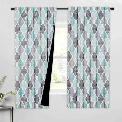Vista 20 de Beauoop Cortinas 100% Opacas de 45 Pulgadas de Largo, 2 Paneles para Dormitorio, Sala de Estar, Gris Aqua Marroquí Geométrico, Oscurecimiento