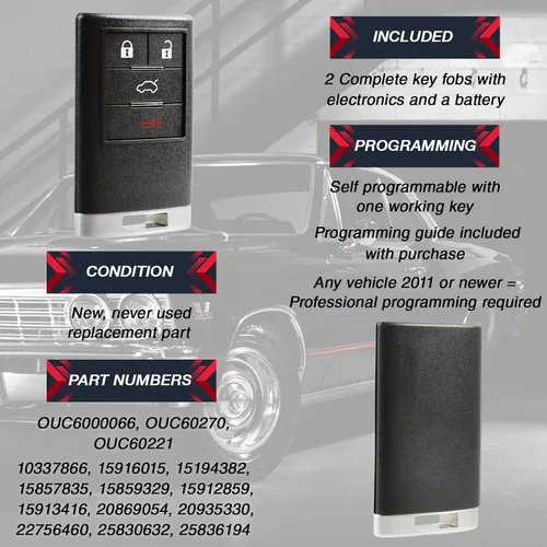 Vista 4 de Llavero de repuesto para Cadillac DTS CTS 2008 2009 2010 2011 2012 2013 Cadillac DTS CTS (OUC6000066 OUC60270 OUC60221) Juego de 2 – No para empujar