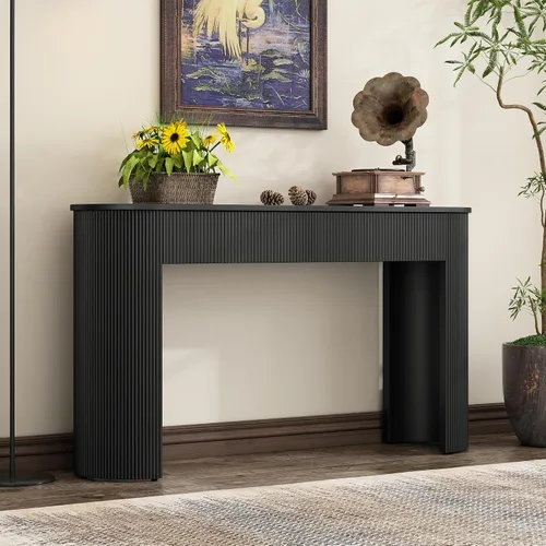 Vista 12 de Mesa consola de madera de 59 pulgadas para entrada, moderna mesa de sofá detrás del sofá con mesa espaciosa, mesas de sofá de granja para sala