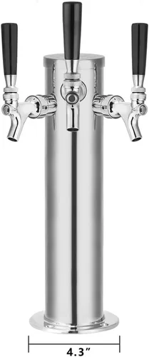 Vista 2 de TMCRAFT Dispensador de torre de cerveza de barril de triple grifo, kit dispensador de torre de cerveza de acero inoxidable pulido con tubo