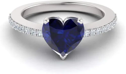 Vista 2 de Diamondere Anillo de compromiso de diamantes y piedras preciosas de talla corazón natural y certificado en oro blanco de 14 quilates Anillo