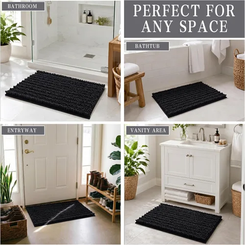 Vista 7 de Yimobra Alfombras de Baño Antideslizantes Lavables - Alfombra de Baño de Chenilla Ultra Suave Absorbente, Alfombra Peluda de Secado Rápido para Negro