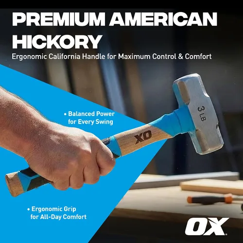 Vista 4 de OX Tools Pro Series - Martillo para enmarcar California de 3 libras, martillo de garra recta de cara fresada con cabeza de acero forjado y mango