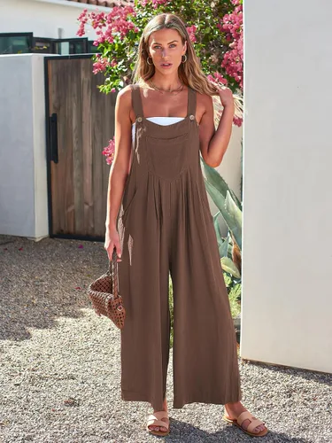Vista 2 de AUTOMET Overol para mujer, de pierna ancha, casual, de verano, sin mangas, con bolsillos, 2024