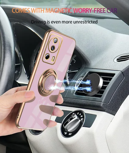Vista 5 de Compatible con Xiaomi 13 Lite Case Ring Holder Magnet Green, para Xiaomi 13 Lite Funda de teléfono de silicona a prueba de golpes Placa de lujo Slim