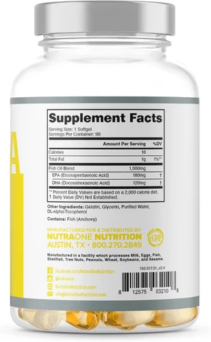 Vista 3 de NutraOne OmegaOne Omega-3 Suplemento de aceite de pescado (90 pastillas de aceite de pescado de 500 mg)