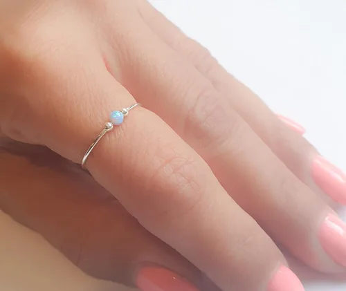 Vista 6 de Anti Stress Anxiety Ring Sterling Silver Stress Relief Fidget Worry Ring Adjustable Blue Opal Spinner Ring