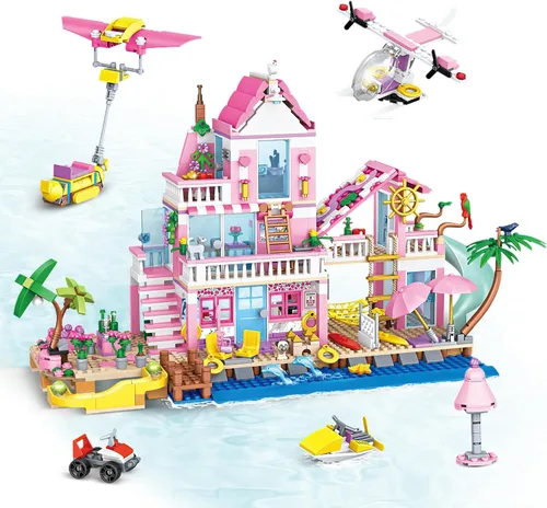Vista 8 de Pink Girls Seaside Beach Villa Friends - Juego de construcción compatible con Lego Friends, juguete educativo para niños de 8 a 12 años en adelante