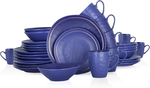 Vista 12 de Stone Lain Clara - Vajilla de porcelana de 32 piezas, color burdeos Borgoña