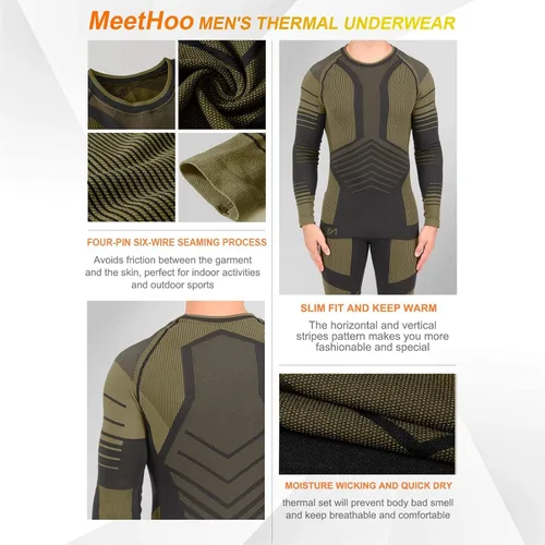 Vista 3 de MeetHoo Conjunto de ropa interior térmica para hombre, equipo de invierno, capa base, pantalones largos