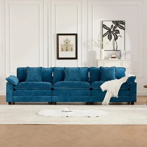Vista 56 de Sofá seccional modular, sofá seccional en forma de L de 76.7 pulgadas con otomana móvil, cómodo loveseat de chenilla nube con reposabrazos