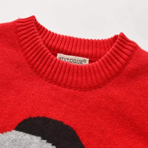 Vista 3 de Suéter de punto con cuello redondo para niños y niñas pequeñas, sudadera de algodón, ropa cálida para otoño e invierno, Rojo