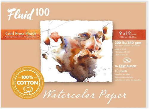 Vista 12 de Bloque de Papel Acuarela Fluid 100, 4 x 6 pulgadas, 15 Hojas, 140 libras (300 GSM) 100% Algodón, Ficha de Prensa Fría para Pintura Artística
