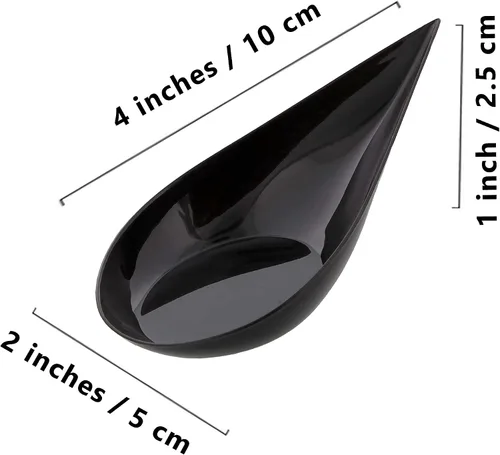 Vista 8 de 240 cucharas de plástico para aperitivo de lágrima, color negro para servir postres, pasteles, aperitivos, porciones pequeñas, reutilizables