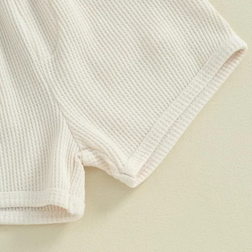 Vista 5 de Omkzanbi Conjunto de ropa de verano para bebé niño, camiseta de manga corta, pantalones cortos de punto gofre, 2 piezas, pantalones cortos