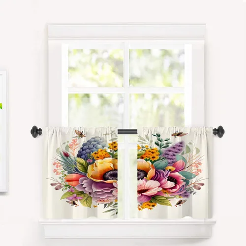 Vista 36 de Cortinas opacas de poliéster multicapa para cafetería, con diseño de diamantes, 2 unidades, 26 x 24 pulgadas