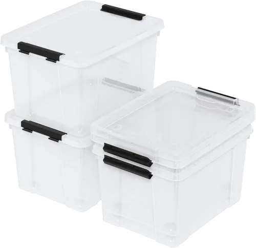 Vista 7 de Caja de almacenamiento con pestillo de 22 cuartos de galón, contenedor apilable con tapa de pestillo, contenedor de almacenamiento de plástico