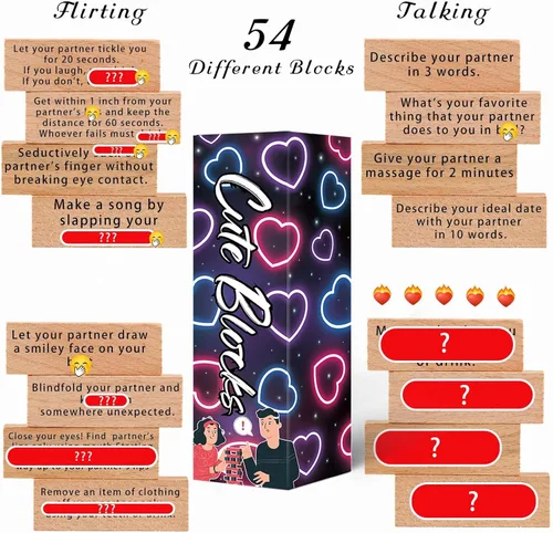 Vista 2 de Divertido regalo para el día de San Valentín 2026: 54 divertidos bloques apilables, juego romántico: hablar, atreverse, desafío para aniversario