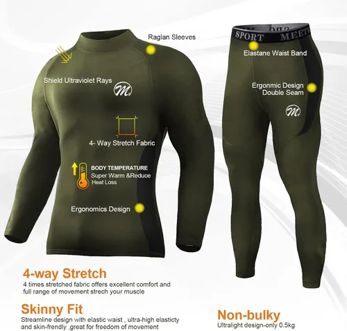 Vista 2 de MEETWEE Conjunto de ropa interior térmica para hombre, equipo de esquí de invierno, forro polar, capa base larga, cálida, parte superior e inferior