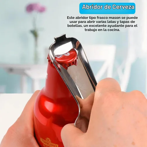 Vista 6 de Abridor de tarros Mason para tapas de conserva, sin abolladuras ni daños, multiusos para abridor de botellas y varias tapas, abridor de tarros