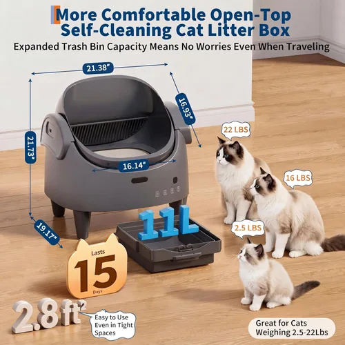 Vista 2 de Caja de arena automática para gatos de autolimpieza, gran capacidad para Gris oscuro