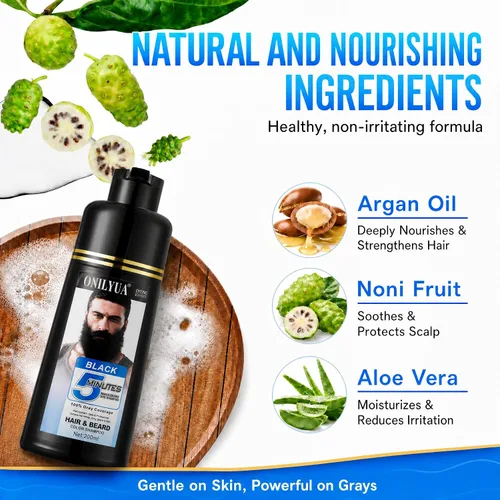 Vista 5 de Champú de tinte para barba y cabello negro para hombre 3 en 1, colorante herbario de larga duración para cabello gris, bigote y barba en minutos
