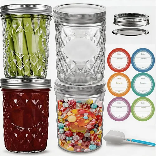 Vista 10 de Mason Jars - Tarros de boca regular de 8 onzas, paquete de 4 tarros de vidrio de grado alimenticio con tapas herméticas, tarros reutilizables sin
