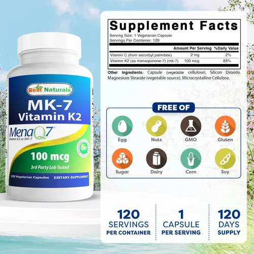 Vista 2 de Best Naturals MK-7 Vitamina K2 100 mcg 120 Vcaps