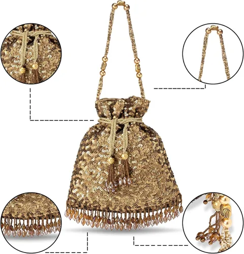 Vista 3 de Aheli Indian Potli - Bolsas de noche para mujer, estilo étnico, con cordón