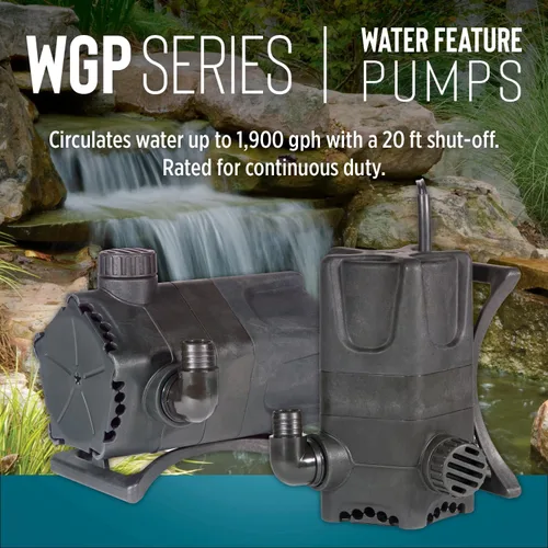 Vista 4 de Little Giant WGP-65-PW 115 Voltios, 1900 GPH Bomba sumergible de doble descarga de accionamiento directo para cascada y estanque, Negra, 566409