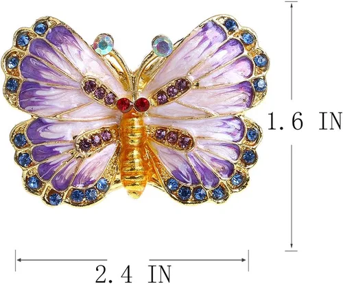 Vista 3 de YU FENG Caja de baratijas de mariposa con bisutería y trébol de cuatro hojas, cajas de baratijas con bisagras esmaltadas esmaltadas decorativas