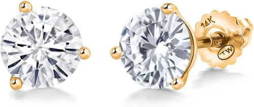 Vista 202 de Gem Stone King Aretes de Martini de oro amarillo de 14 quilates Aretes de tuerca de 3 puntas para mujeres y hombres Redondos de 0.236 pulgadas