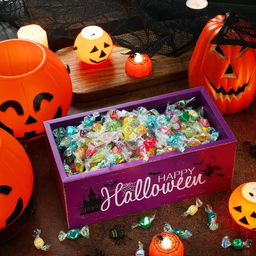 Vista 3 de Sintuff Cuenco de madera para dulces de Halloween, soporte grande y divertido para platos de dulces, vajilla de truco o trato para fiestas