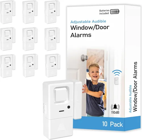 Vista 8 de Alarmas de puerta para seguridad del hogar, paquete de 4 sensores de alarma de ventana con campanilla ajustable Alarma de 110 dB, volumen