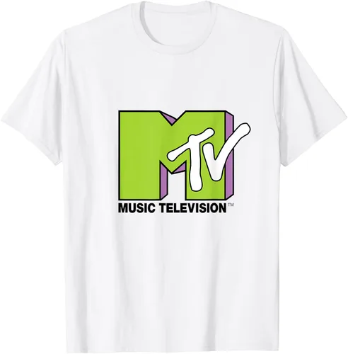 Vista 94 de Camiseta de tratamiento de relleno con logotipo MTV verde lima y morado, Negro, S Azul Marino