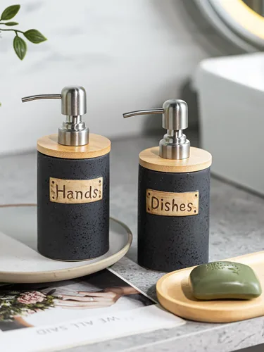 Vista 8 de Juego de dispensador de jabón de cocina, dispensador de jabón de manos y platos de cerámica para baño, incluye bandeja de secado instantáneo, embudo